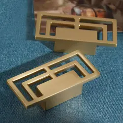 Cabinet Handles Brushed Gold Drawer Dresser Pulls Cupboard Door Knobs Hollow Bookcase Handle Classical Furniture Hardware 32mm