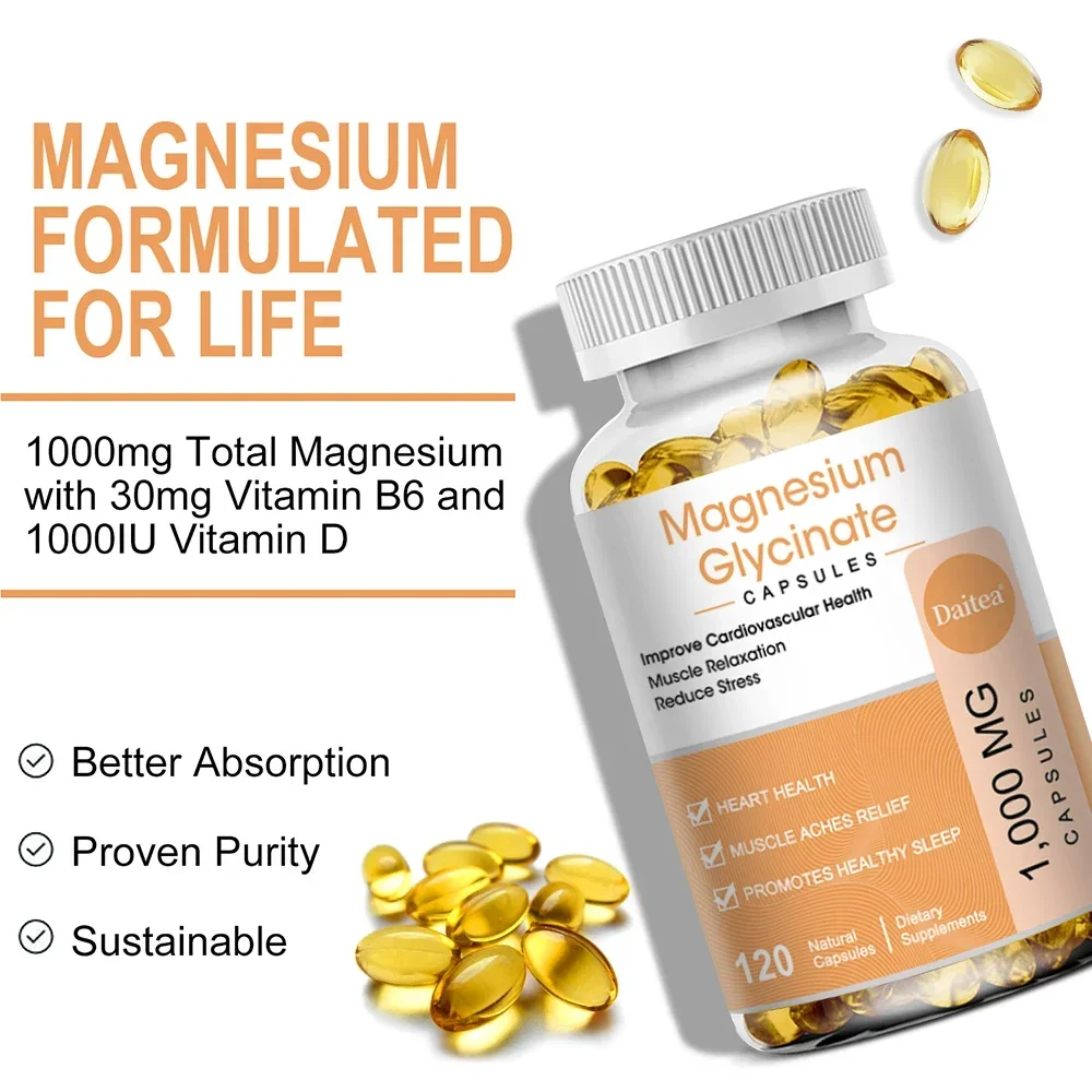 Magnesium Glycinate Capsules - Helps with Stress, Muscle, Sleep, Joints, Bones, Immune and Cardiovascular Health