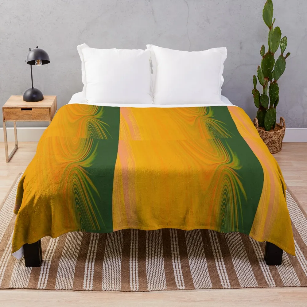 Orange and green spiraling abstract Throw Blanket Vintage Sleeping Bag Blankets