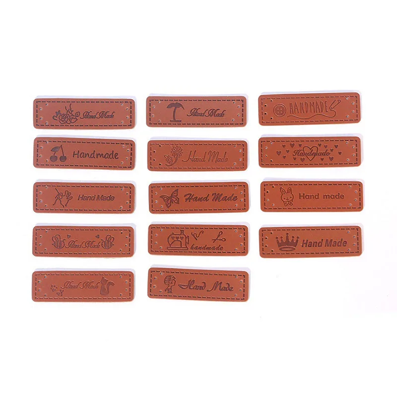 50Pcs Brown Handmade Garment Tags Labels PU Leather Labels For Jeans Bags Shoes Making Supplies 1.5*5cm