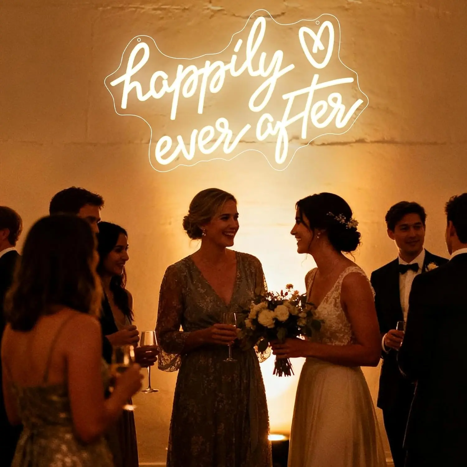 Happily Ever After Neon Sign USB Powered LED Light for Engagement Party Bridal Shower Decoration Valentine's Day Night Light