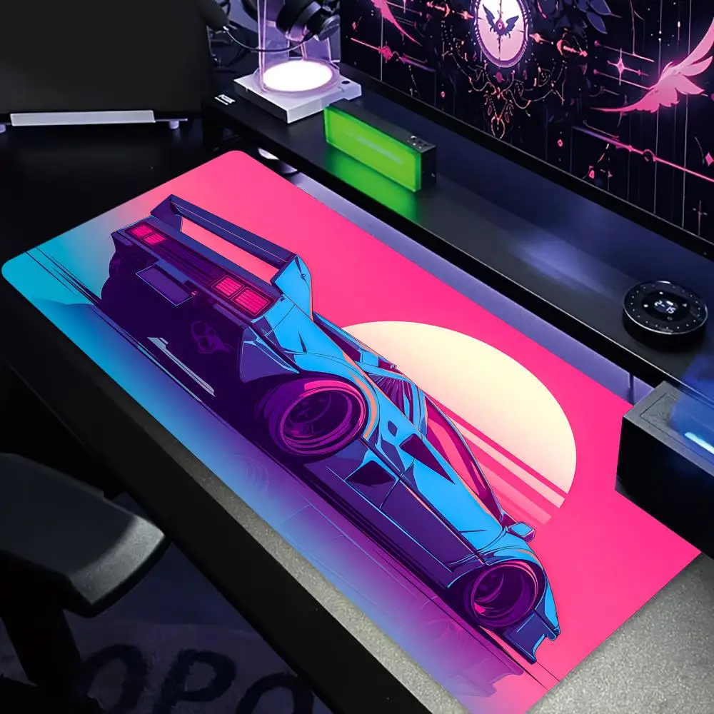 

Neon-style cool sports car large Mouse Pad Desk Mat gaming pad Non-Slip Stitched Edge pc accessories keypad mousemat office rug