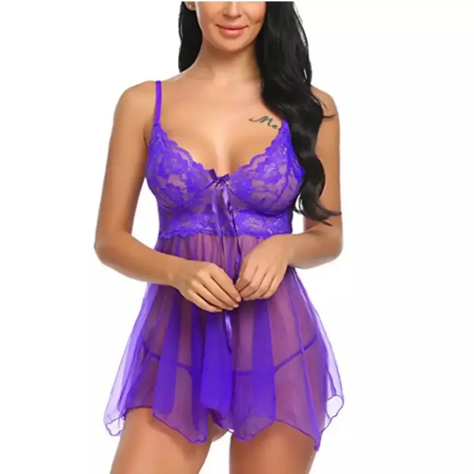 

Front Split Halter Nightgown Women'S Underwear Lace Lace Sexy Female See Through Erotic Babydoll Bodysuit Open Bra Lingerie