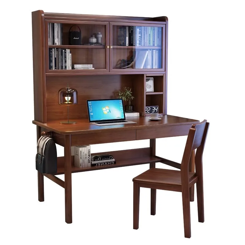 

Bookcase bookshelf integrated solid wood home table study light luxury computer
