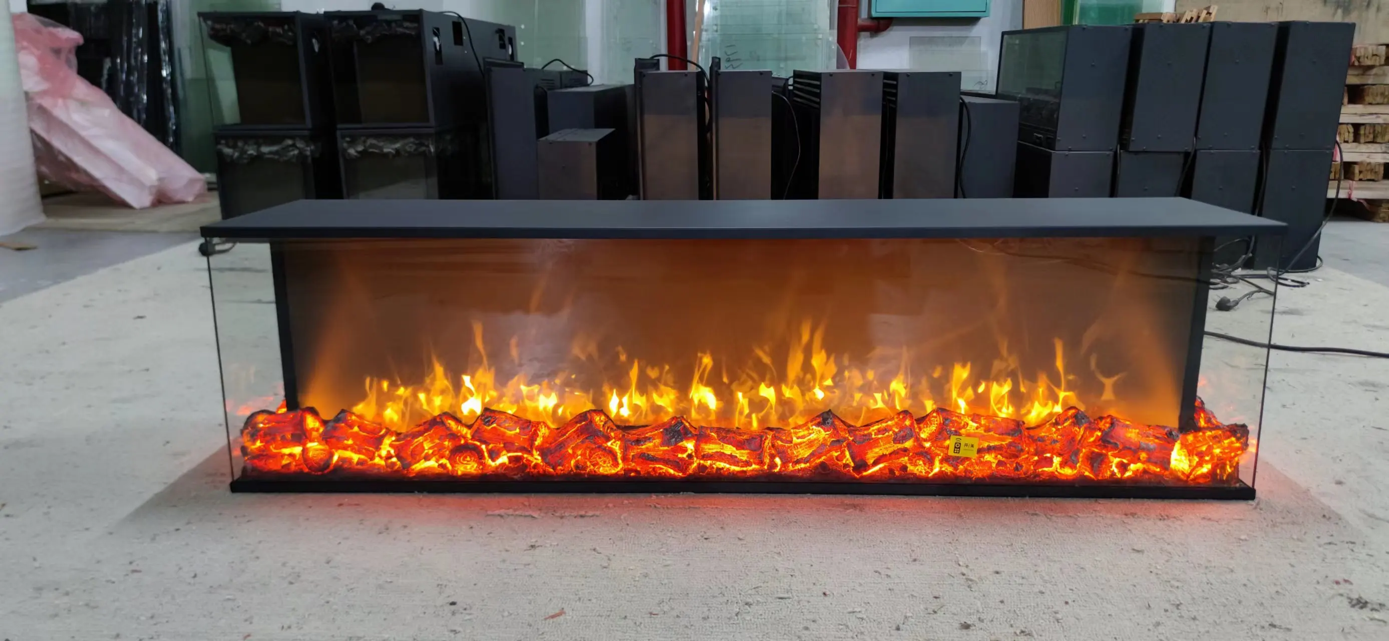 Modern 1000MM Electric Fireplace 3D Sided Black Steel Insert Realistic Flames Remote Control Child-Friendly Indoor Decor Hotel