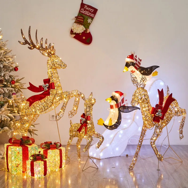 Christmas explosion luminous elk Christmas caribou three-piece Christmas decorations garden interior deer ornaments