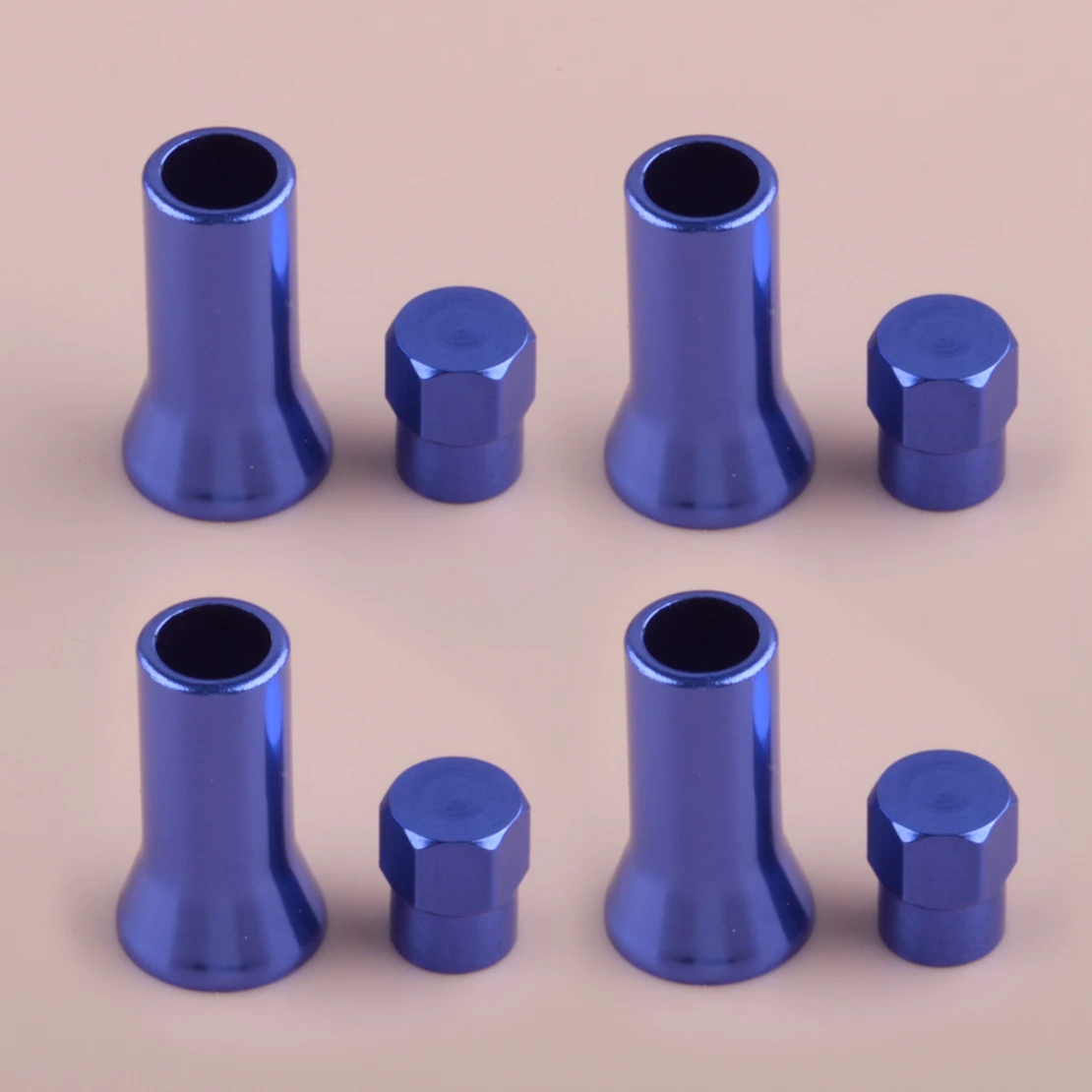 4 Sets Universal Car Auto Tire Wheel Stem Air Valve Hex Caps & Sleeve Cover Blue Aluminum Alloy