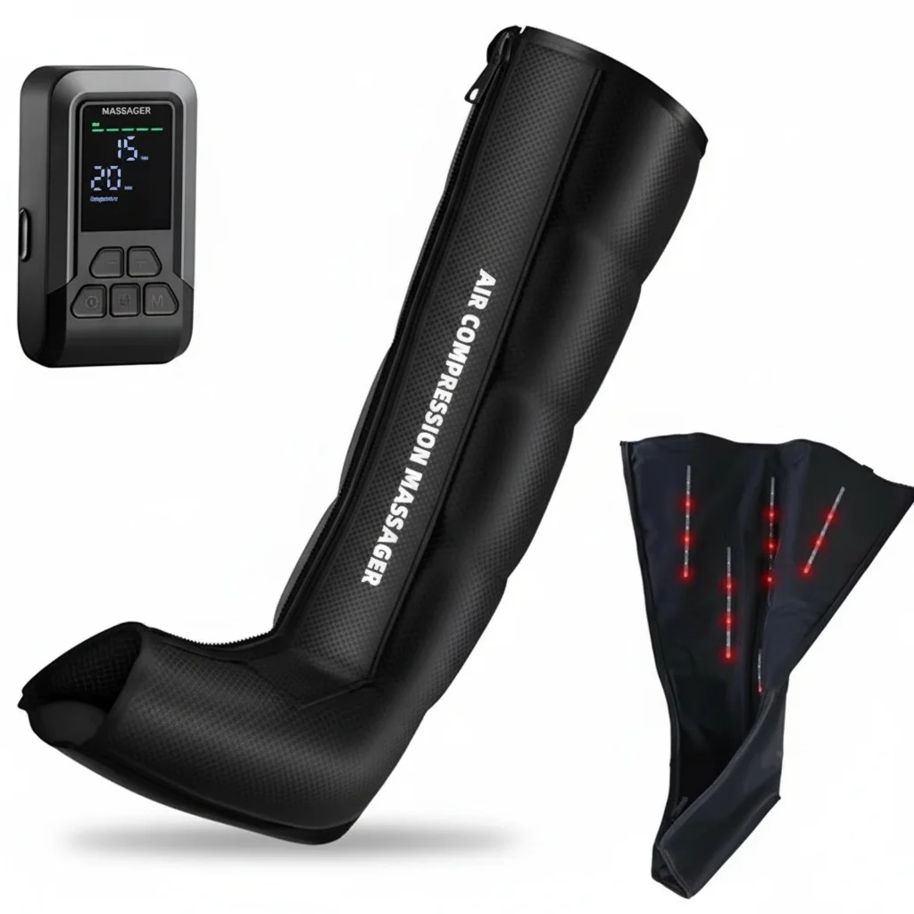 

Cordless Leg Massager, Air Compression Boots Recovery Massage System, 5 Massage Areas, Durable ABS Heated Foot and Calf Massager