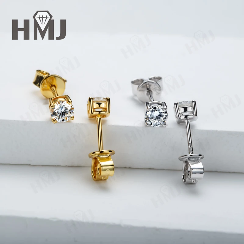 Diamond Stud Earrings Round Cut Pendientes 3mm 4mm 925 Sterling Silver Plated 18K Gold Classic Solitaire Design Anniversary Gift