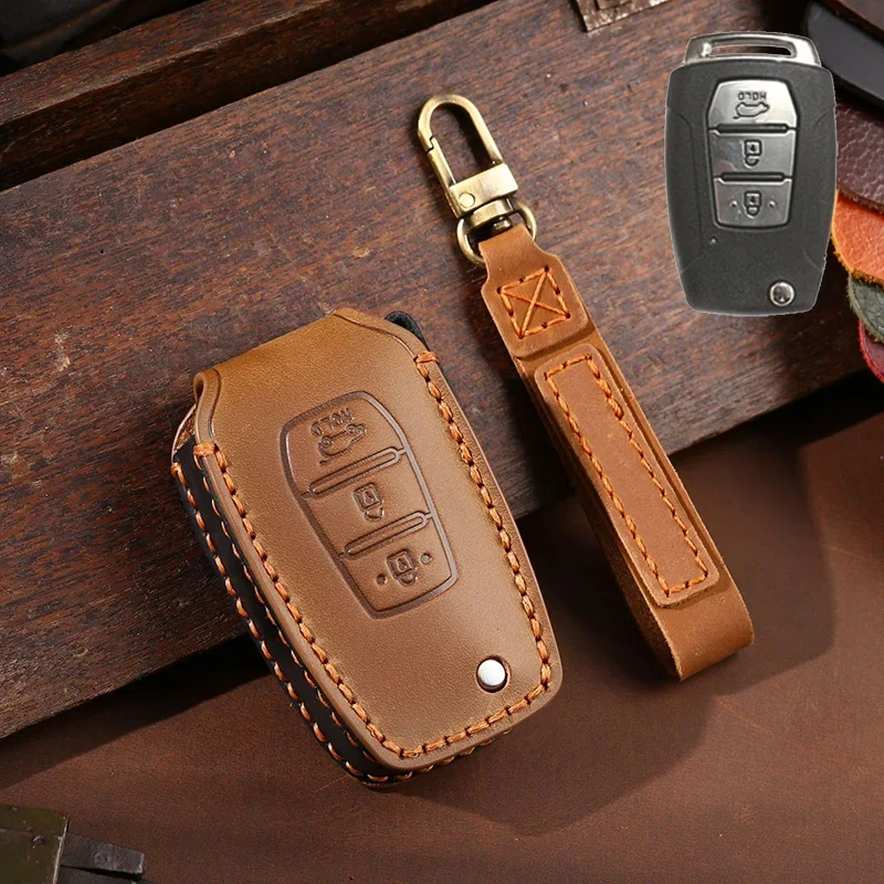 1pc Genuine Leather 3 Button Car Key Case Cover Fob Shell For Ssangyong Rexton Korando C Tivoli Car Accessories