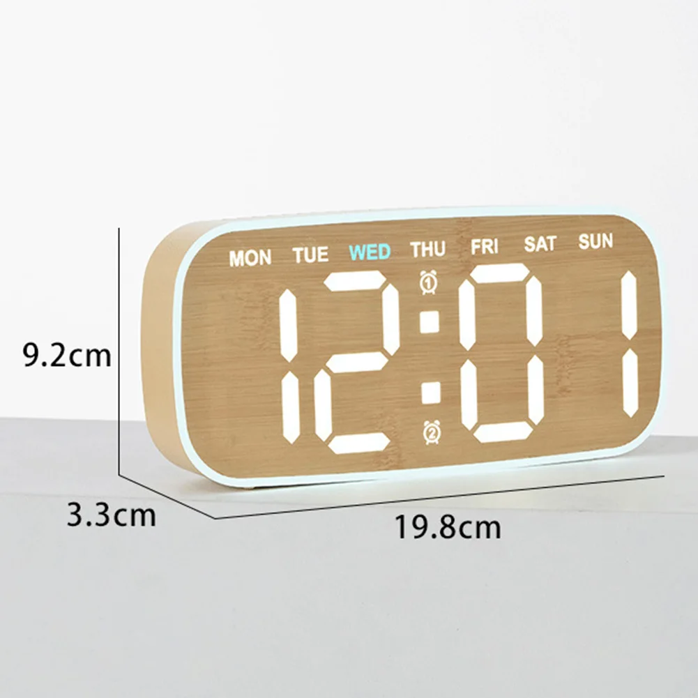 LED Alarm Clock with Natural-Look Wood Alarm Function Temperature Display Date Day and Brightness  LED Alarm Clock