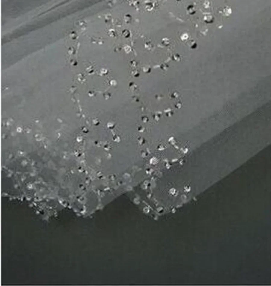 

Elbow Length White Ivory 2T Double Tiered Wedding Bridal Veil with Beads