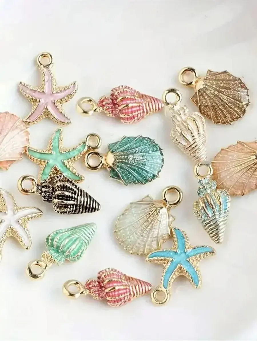 30/50 stuks willekeurige druipende olie parelmoer schelp zeester diy sieraden accessoires armband oorbellen hanger legering - afbeelding 2