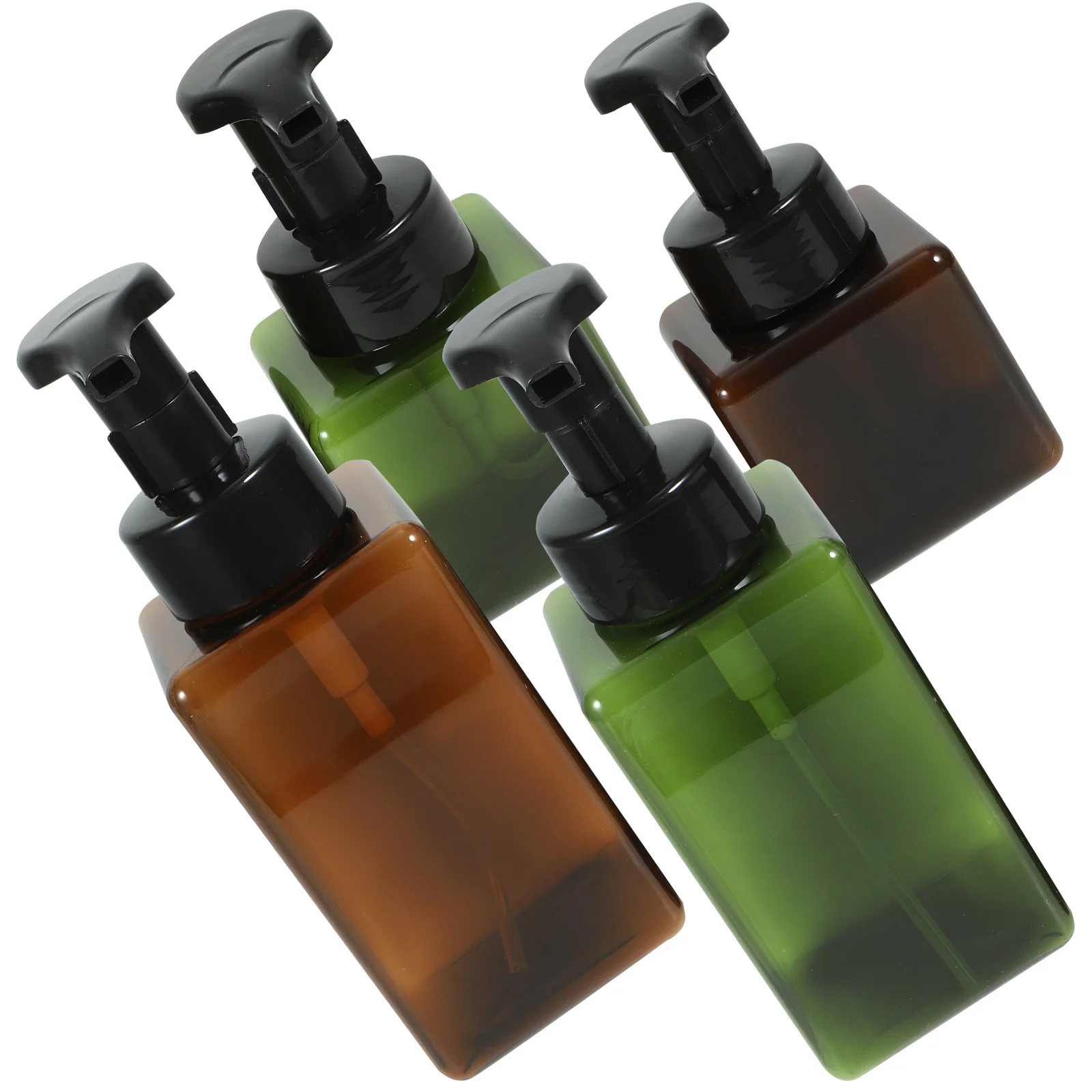 

4Pcs Travel Refillable Shampoo Bottles Plastic Square Foam Pump Dispenser Press Type Portable Liquid Soap Lotion Containers