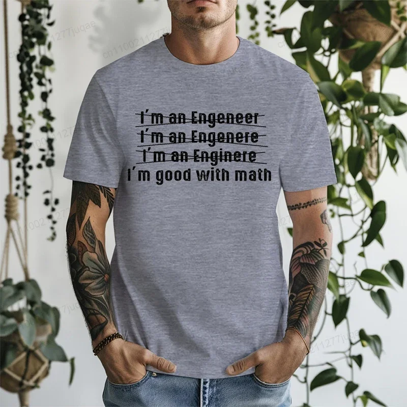 Choice Shirts Funny Engineer T-shirt Short Sleeve Graphic Tee Shirts Funny Good with Math Sarcastic T-Shirts Geek Typography Pro