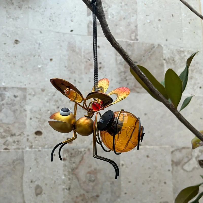 3 Pack Solar Powered Hanging Bug Statue Art Metal Insect Lamp Garden Waterproof Ornament For Outside Lawn Tree Yard Fence Decor