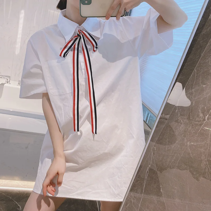 

High Quality Korean Style TB Spring/Summer New Design Sense Polo Shirt Dress Long Sleeve Commuter A-Line Shirt Dress Ins