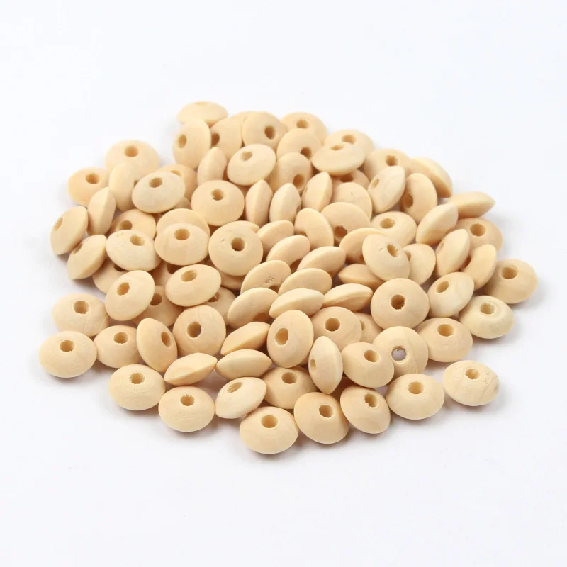 100Pcs 8/12mm Eco-Friendly Natural Wood Spacer Beads Flat Lead-free Wooden Beads For Jewelry Making DIY Bracelet Pacifier Clips