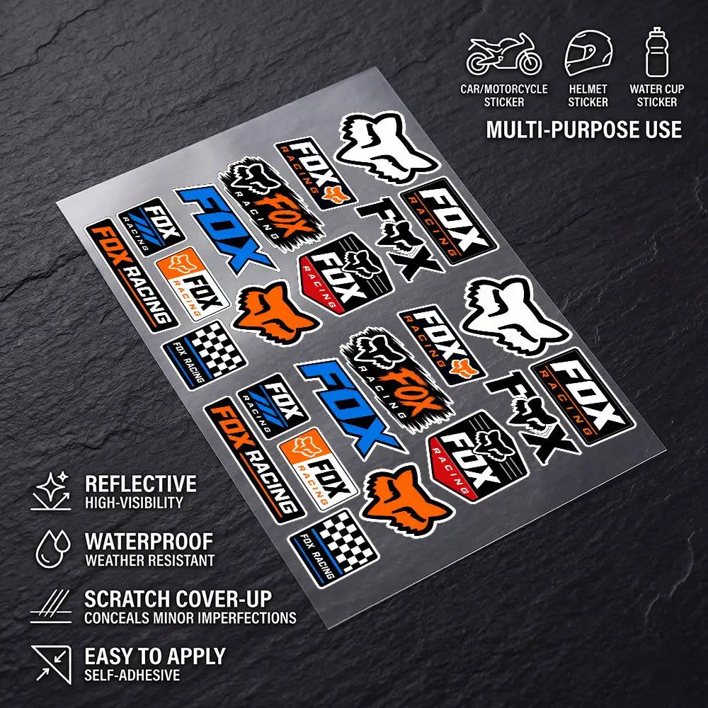 F-fOx rAcInG-G Universal Multi-Purpose Reflective Waterproof Stickers Scratch Conceal For Auto Bike Helmet Mug Fridge Decoration