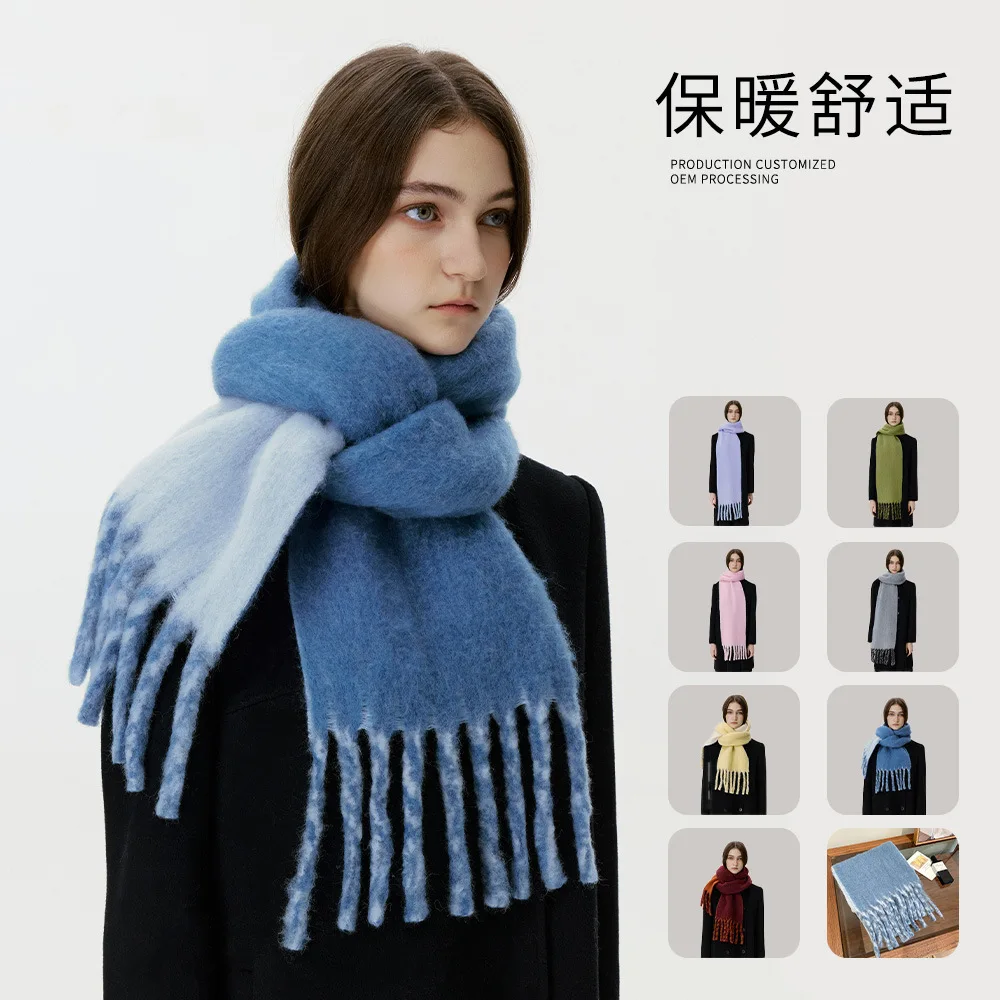 

2025 зимнее новое шерстяное пальто с крупной кисточкой, узкое двустороннее однотонное женское пальто с утолщенной талией, теплое верхнее пальто, морозостойкая шаль