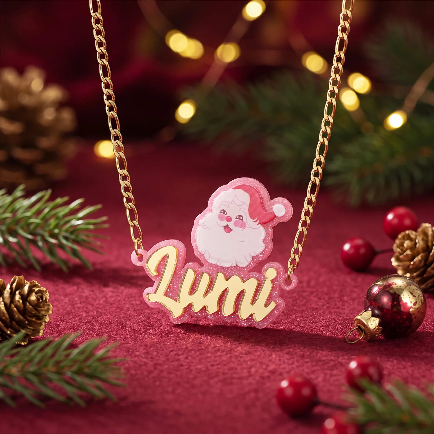 Dascusto Custom Name Necklace Personalized Christmas Santa Claus Acrylic Name plate Pendant Name Necklace Christmas Gift Women