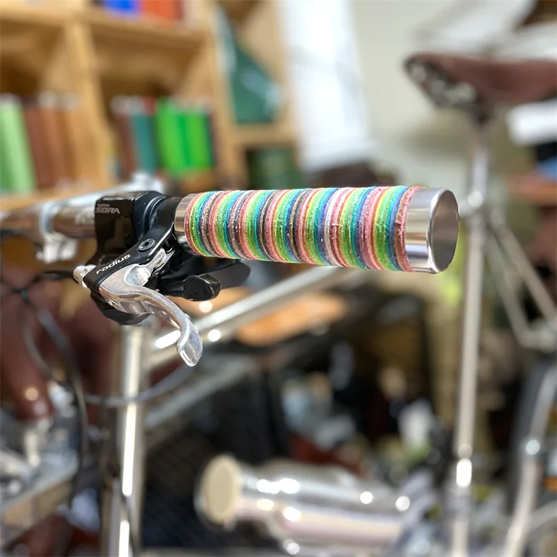 1pair bicycles plump leather grip 70 80 90 100 110 120 130mm for brompton for birdy cowhide grip handle end Rainbow