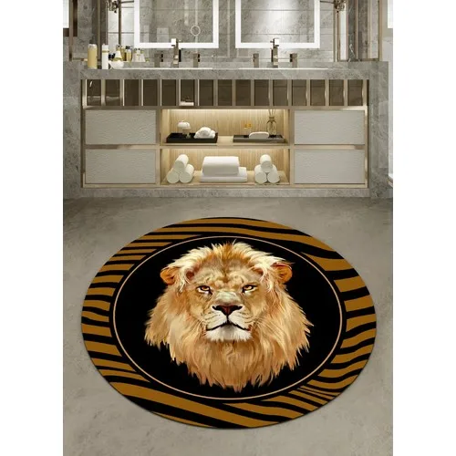 Ardizayn Lion Pattern 100x100 cm Slip-Resistant Not Peel Leather Outsole Round Bath Mat