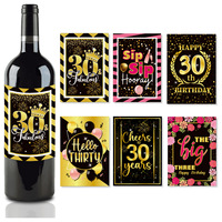 6pc 30th 40th 50th 60th happy birthday wine bottle label sticker black gold drink sticker adult anniversary birthday party decor