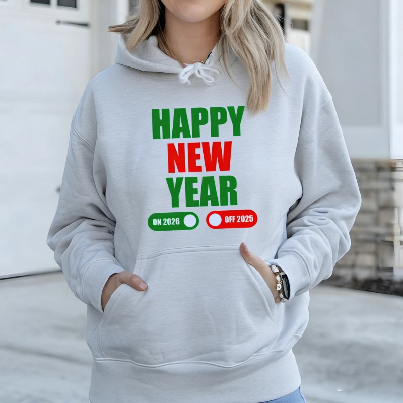 Frohes neues Jahr 2026 Rabatt auf 2025, Kapuzenpullover, bedruckt, lustiges Feier-Geschenk, Erwachsene, Herbst und Winter, warm halten, passende Kapuzenpullover