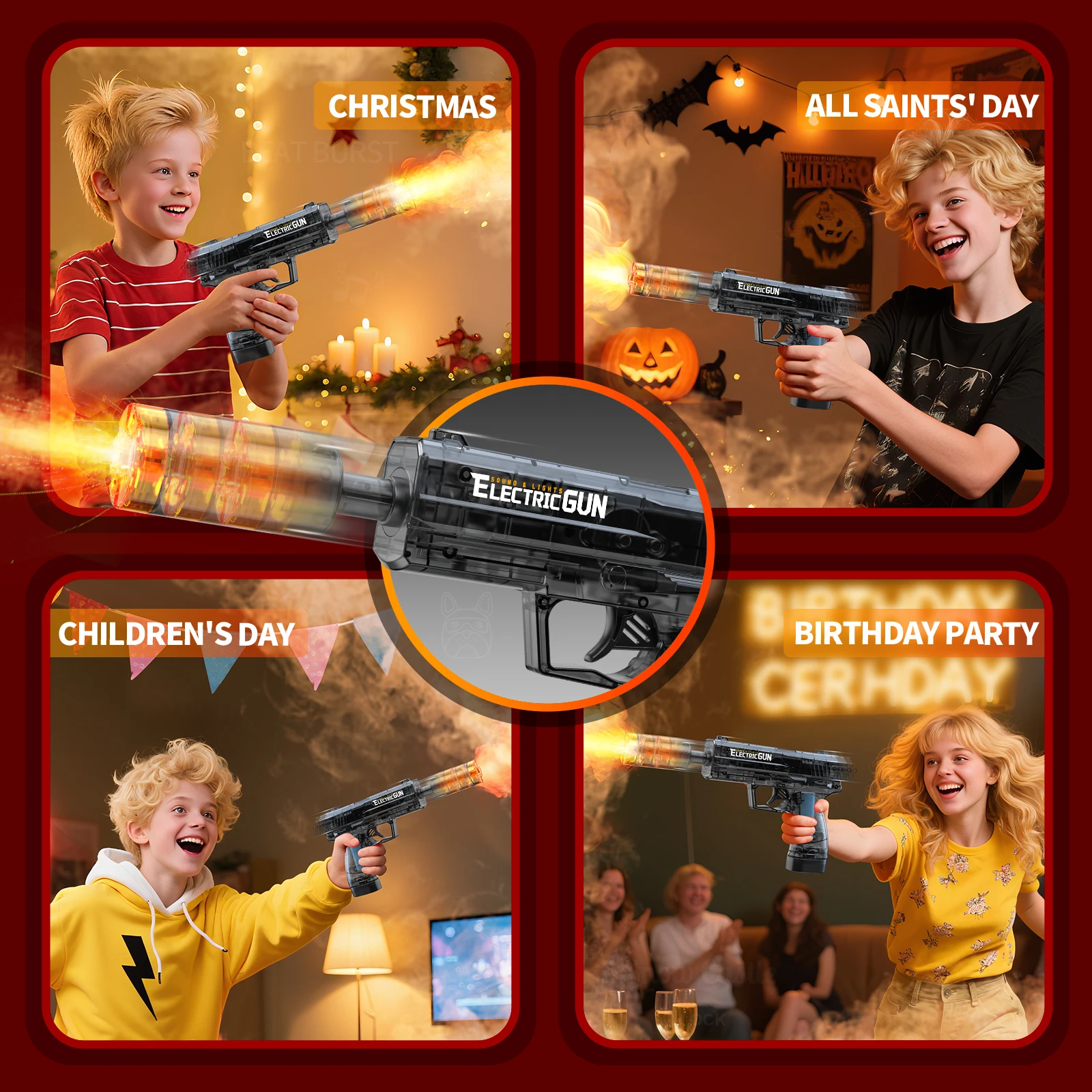 2025年 キッズ向け人気 電動スプレーガン サウンド＆ライト付き おもちゃ 屋外アクティビティ スプレー振動ガンおもちゃ