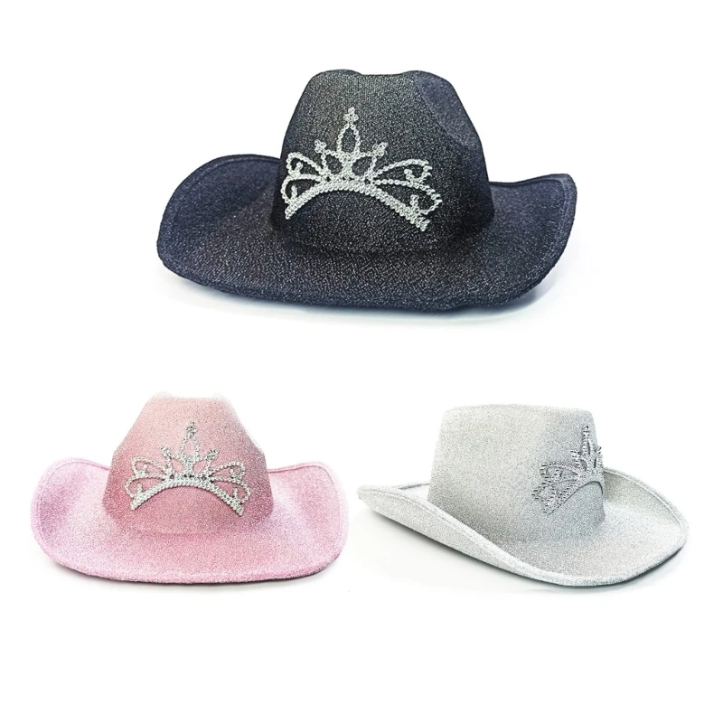 Shinning Cowgirl Hat with Sequins Brim Western Hat for Wedding