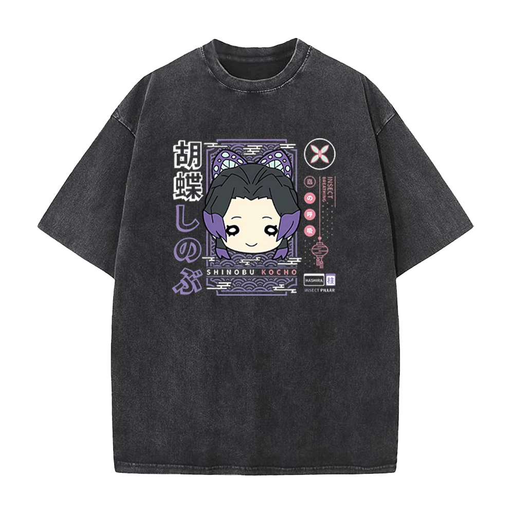 Cartoon Demon Slayer Kochou Shinobu T-shirts For Women Men High Quality 100% Cotton T Shirts Clothing Short Sleeve Casual Tees