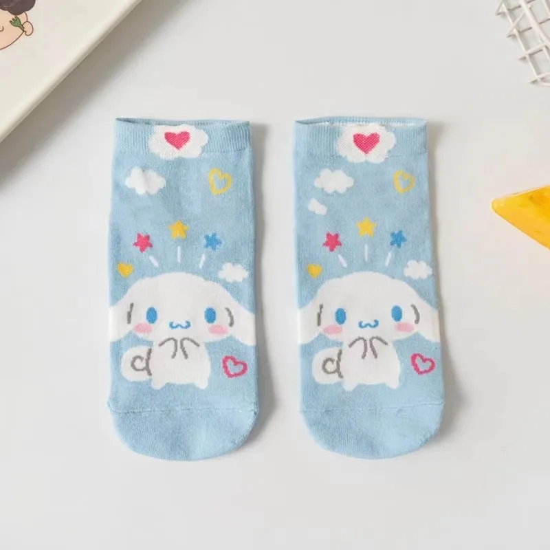 5pairs girl socks Anime Sanrio Hello Kitty Kuromi Spring Summer Sweet In The Tube Cartoon Socks Cute Girls Cotton Home Warm Sock