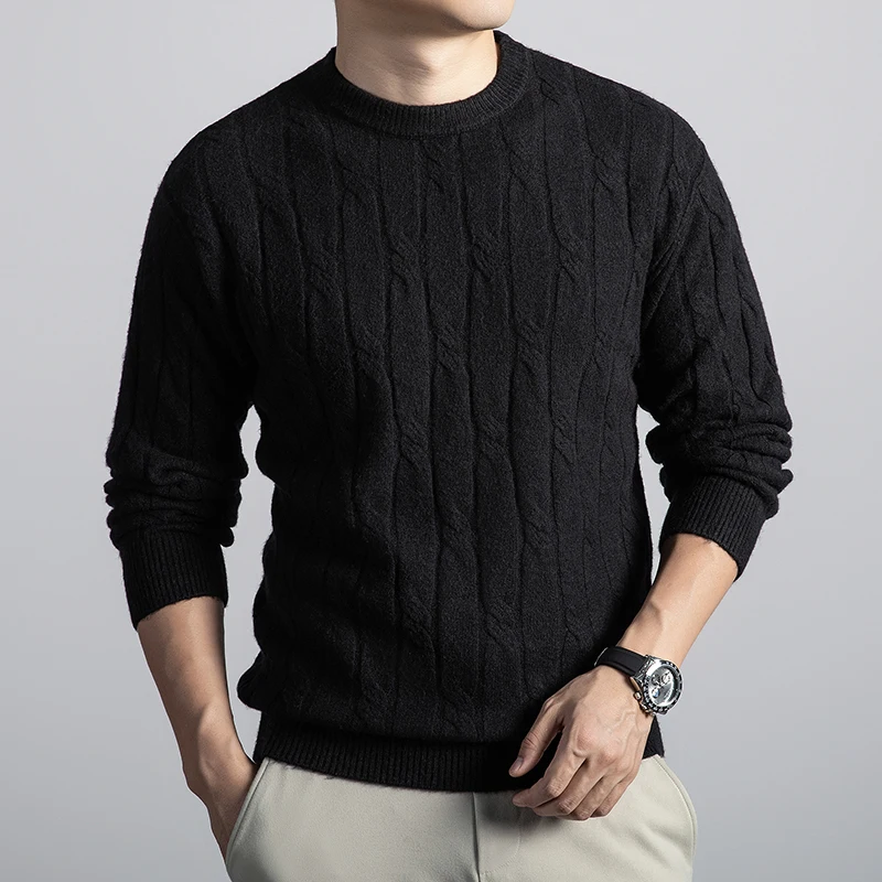 

Удобный мужской свитер с круглым вырезом, повседневный, универсальный, осенне-зимний, из полиэфирного волокна, с длинными рукавами, теплый, вязаный топ