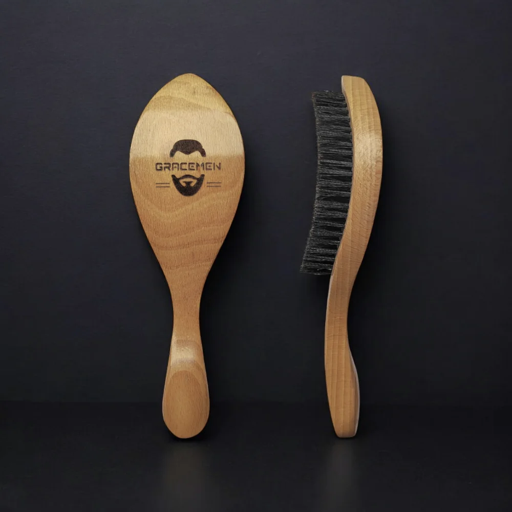 The Gracemen Wood Color Brush 360° Wave Brush for People Premium Curved 100% Boar Bristle Hair Brush Medium Soft Wooden Brush