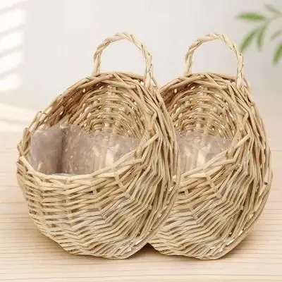 

Wall Hanging Basket 2pcs Woven Flower Planter for Home Decor Artificial Hanging Flower Basket Green Radish Rattan Style