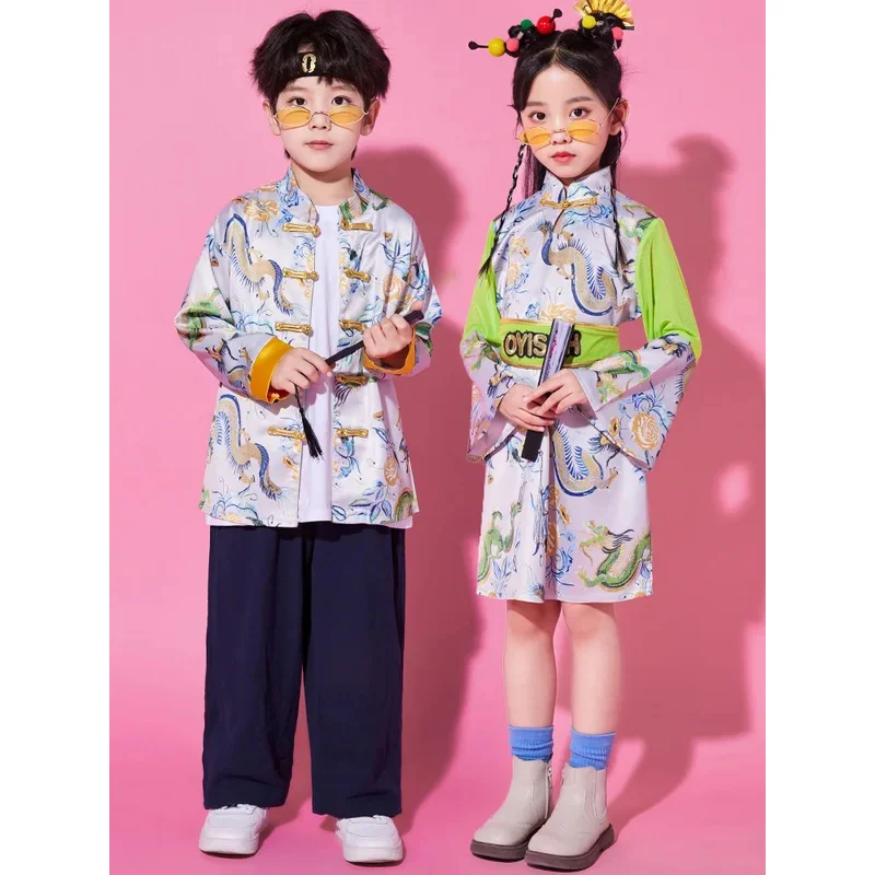 

COSda@Kids Hanfu Costume Dragon Print Print Tops Dress for Girls Boys Chinese Traditional ClothingCOSda@