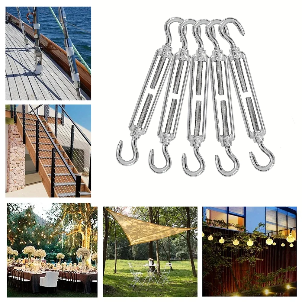 

5pcs M4/M6 Adjustable Chain Rigging Hooks & Eye Turnbuckle Wire Rope Tension Device Line Oc Oo Cc Type Cable Tension Set