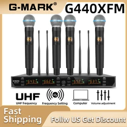 Draadloze microfoon G-MARK G440XFM 4-kanaals UHF 4 Handheld dynamische metalen behuizing Frequentie selecteerbaar voor karaoke Stage Party Show