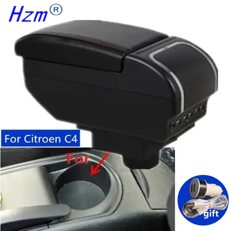 

For Citroen C4 Armrest box For Citroen C4 Hatchback 2004-2010 Car Armrest box Storage box USB port Retrofit Car Accessories