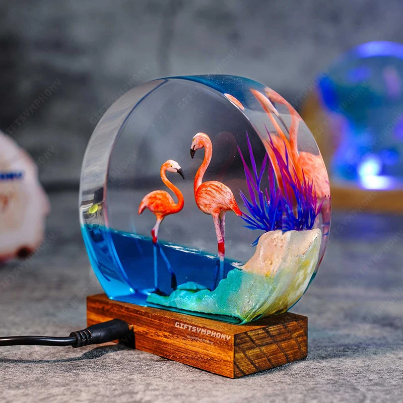 

Flamingo Couple Ocean Resin Lamp Nature Landscape Table Light Creactive Art Decoration Lamp Animals Theme Night Light USB Charge