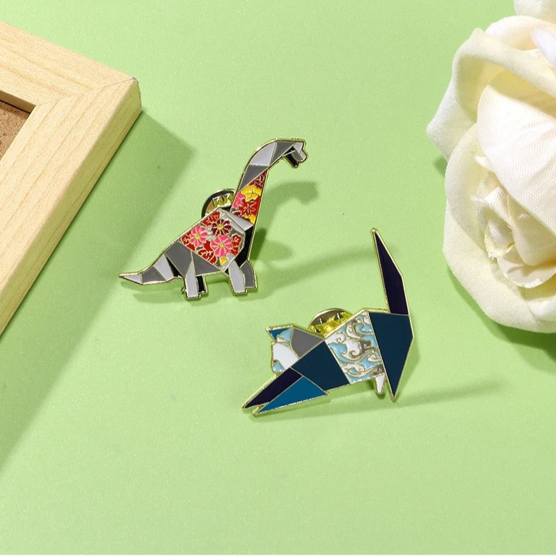 Cartoon Geometric Dinosaur Cat Design Brooch Alloy Enamel Pin Kids Badge DIY Clothing Bags Hat Scarf