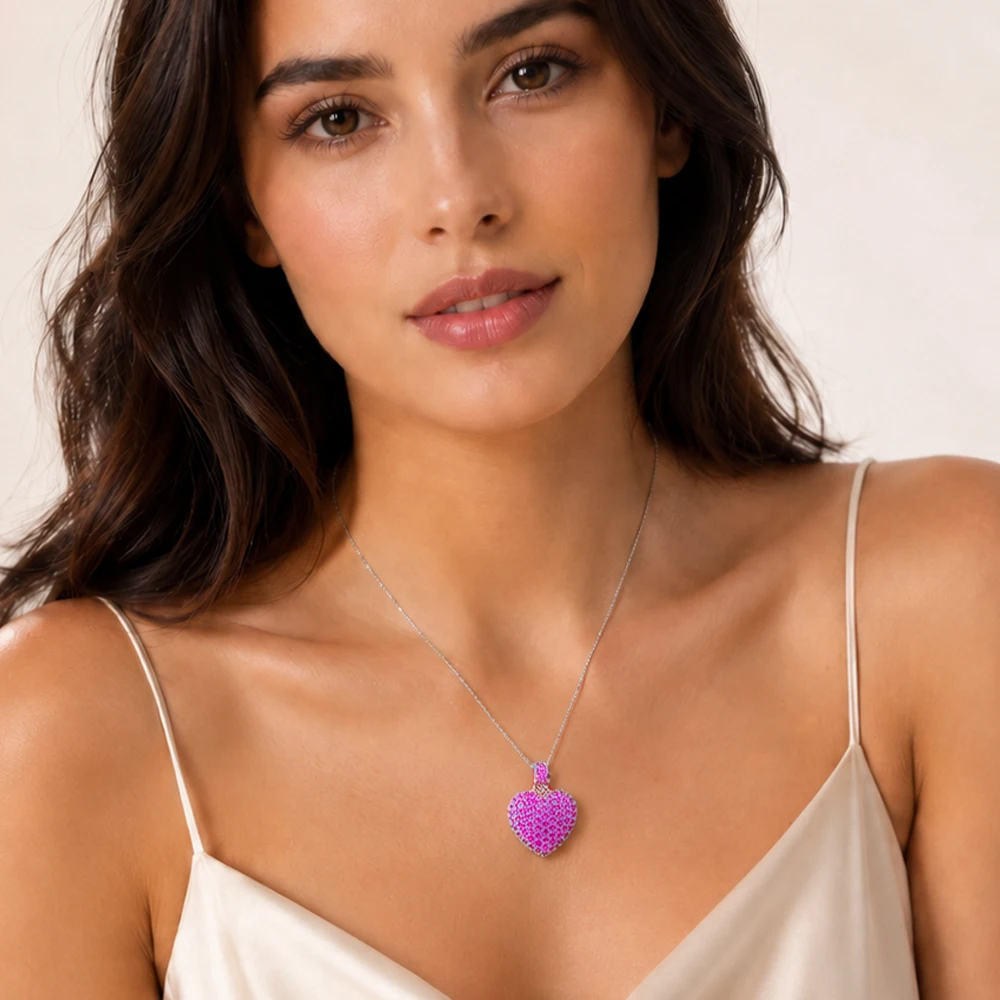 Pendant Red CZ Heart Spring Brand Fashion Romantic Jewelry Europe Style Bijoux Accessories Gift For  Soul Woman
