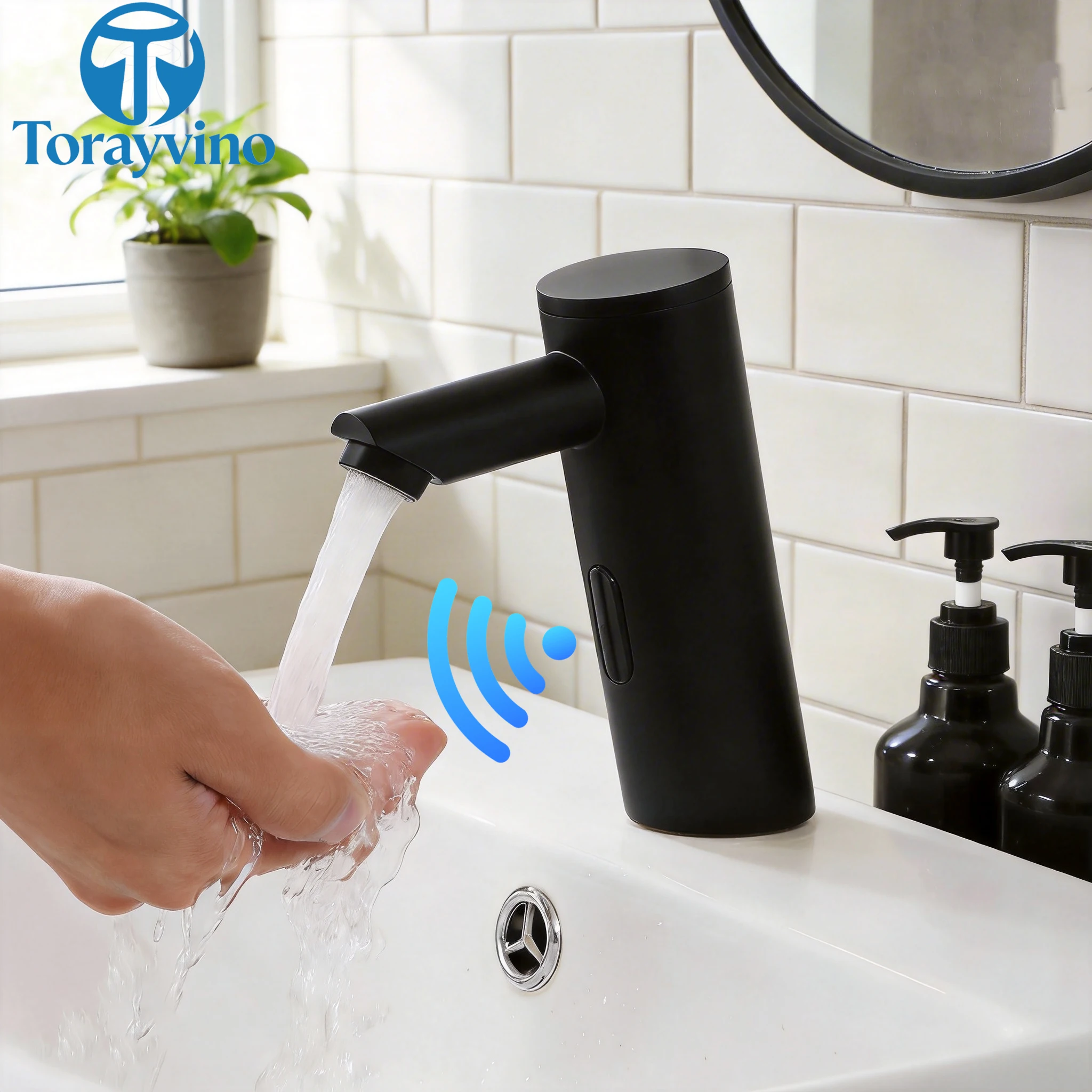 

Автоматический сенсорный смеситель для раковины Torayvino: кран для ванной комнаты с горячей и холодной водой, сенсорное управление, настольный монтаж