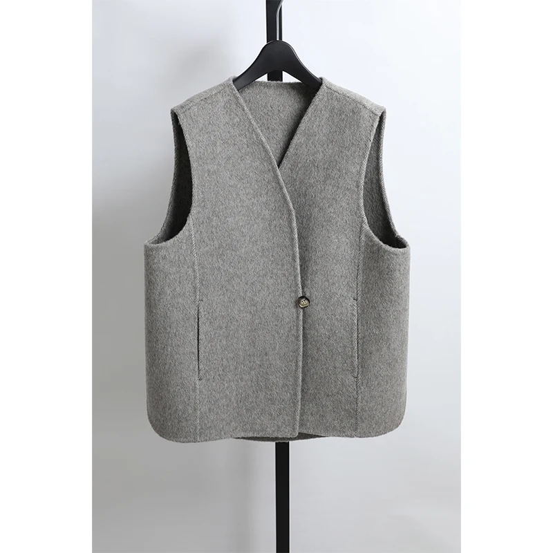 

Осень-зима женский повседневный шерстяной жилет ручной работы V-Ne с двойным лицом прямого кроя модный теплый с застежкой на одной пуговице