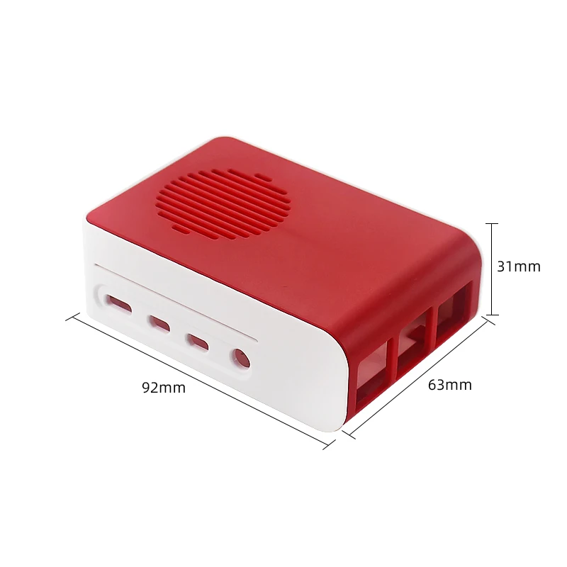 Raspberry pi 4 abs caso, escudo plástico vermelho e branco, suporte 40x40 ventilador de refrigeração com led azul