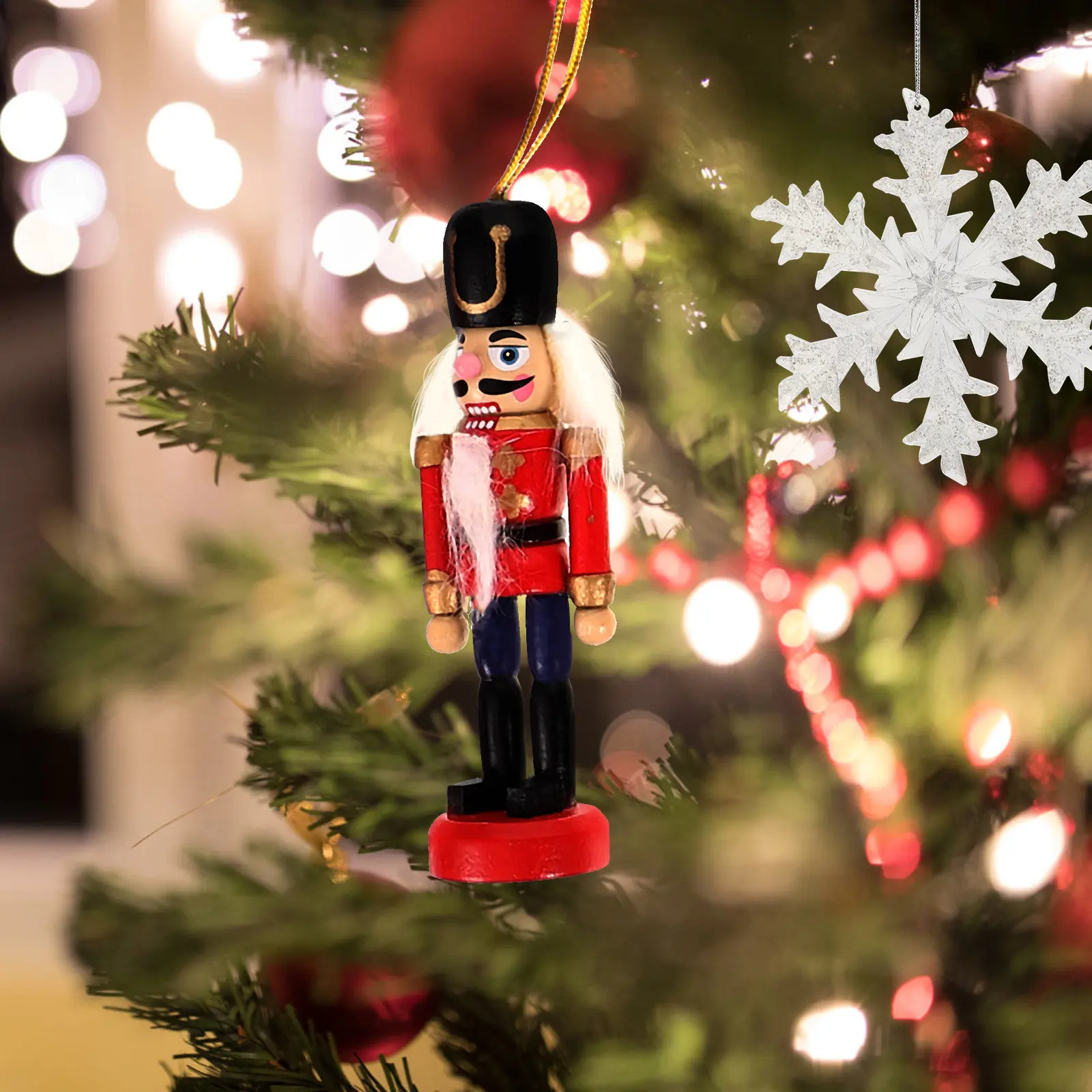 

6Pcs Christmas Nutcracker Puppet Ornaments Wooden Xmas Tree Hanging Decor Festive Party Props Holiday Photo Background