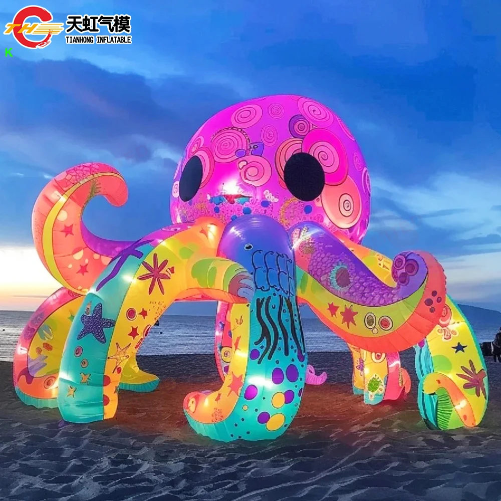 Cabina de pulpo inflable con impresión elegante colorida, envío rápido, con iluminación LED, fondo de tienda de escenario para tentáculos inflables