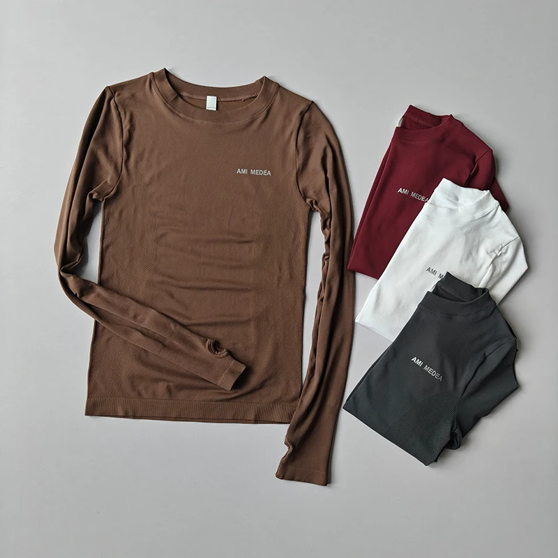 Yoga-Kleidung für Frauen Schlanke Sport-Tops Gym Langarm-Laufshirt Pilates Stretch-Trainings-Schnelltrocknende T-Shirts Fitness-Kleidung – Detail 14