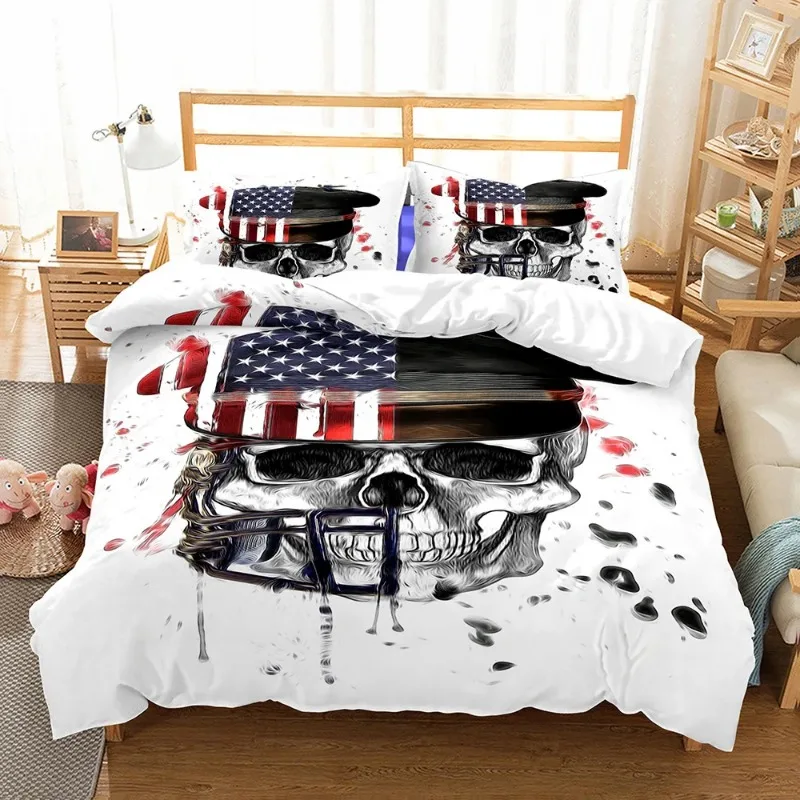 

Printed Skull Cartoon Duvet Cover Set With Pillowcases Color Butterfly Queen White Double Beddding Home Textile Modern Style